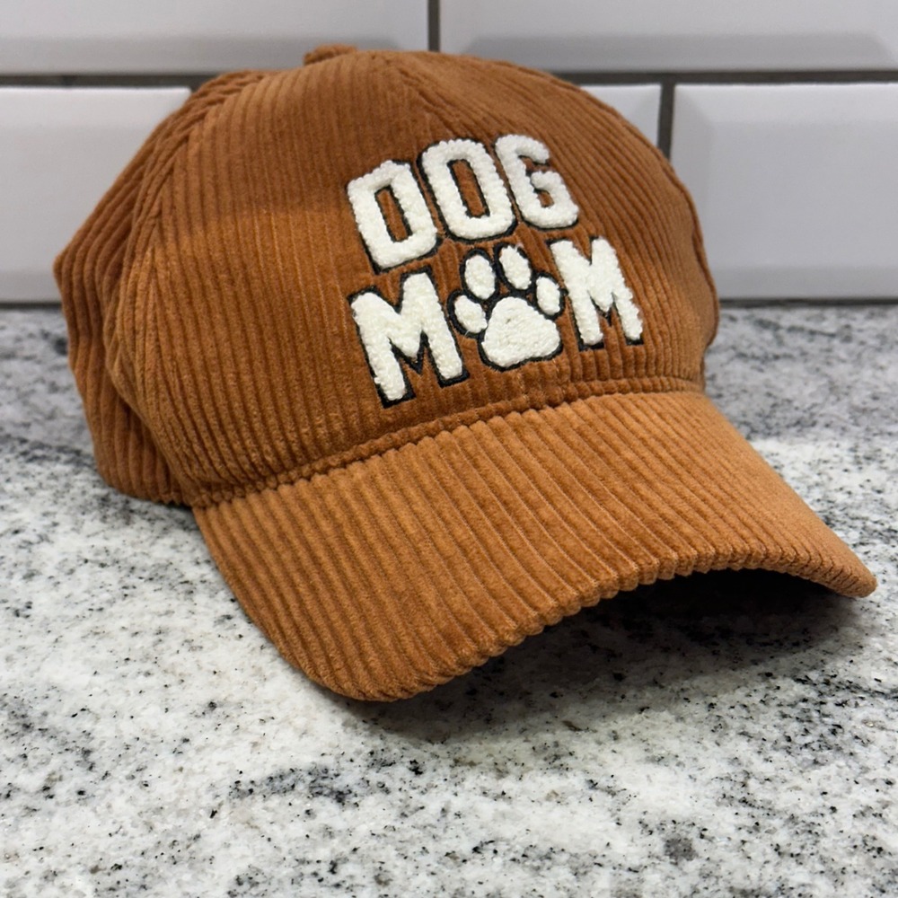 Womens Corduroy‎ Dog Mom Baseball Cap Brown Adjustable Strap Embroidered